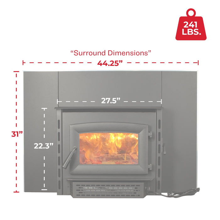 Ashley Hearth AW1820E 1,200 Sq Ft EPA Wood Fireplace Insert — dimensions