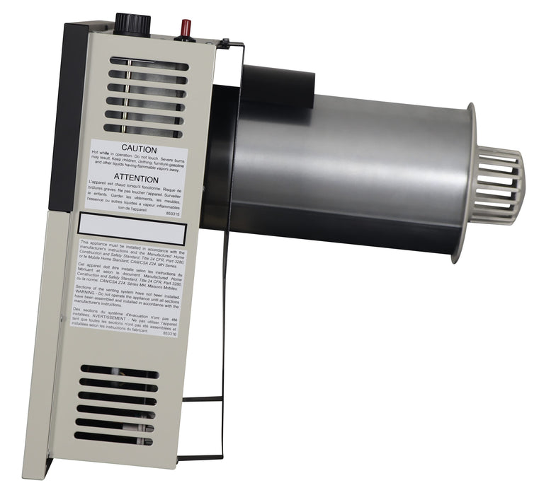 Ashley Hearth DVAG17L 17,000 BTU direct vent propane wall heater — left side view showing the direct vent pipe