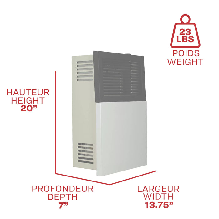 Ashley Hearth DVAG8L 8,000 BTU direct vent propane wall heater dimension diagram with height, width and depth measurements