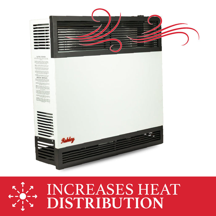 Ashley Hearth wall heater with DVB25 blower improving heat distribution