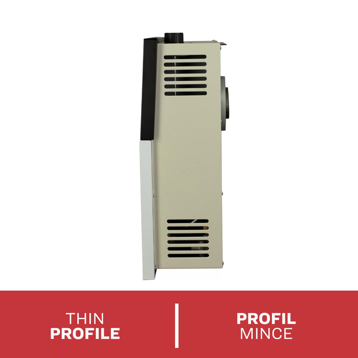 Thin side profile of the Ashley Hearth DVAG11N 11,000 BTU direct vent natural gas wall heater