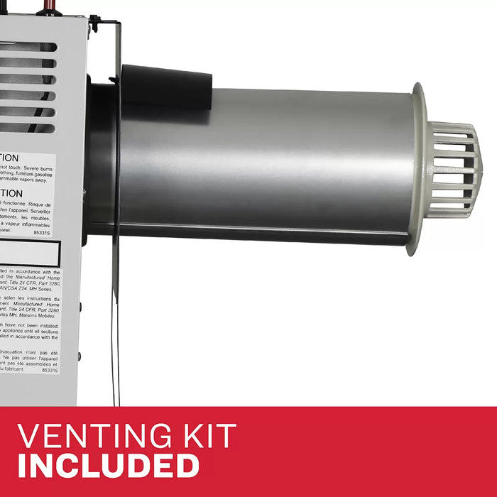 Included direct vent kit attached to the Ashley Hearth DVAG17-DF 17,000 BTU direct vent dual fuel wall heater