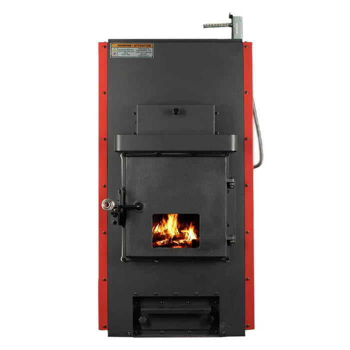 US Stove HB1520 Hot Blast 3,500 Sq Ft Wood Furnace, 180,000 BTU — front with flue