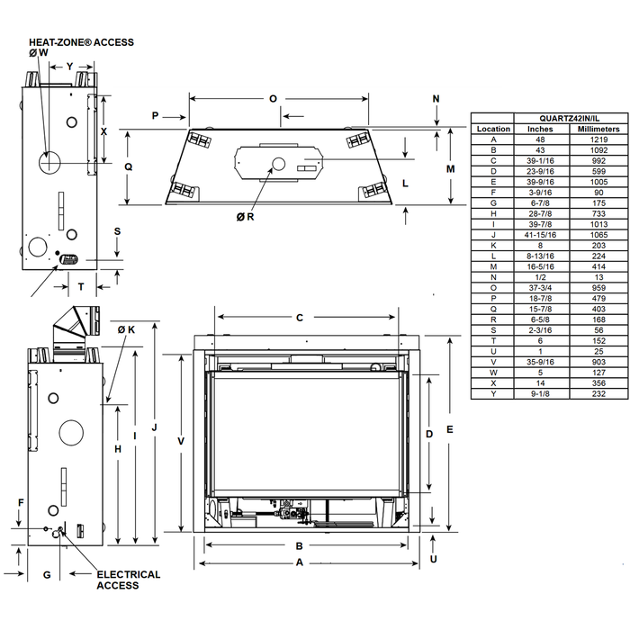 Majestic Quartz 42 dimensions diagram
