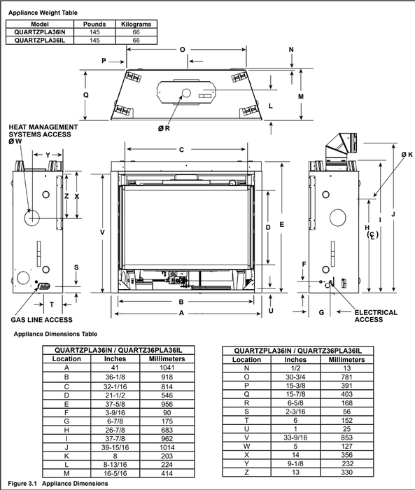 Majestic Quartz Platinum dimensions diagram
