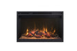 Amantii RusticStone electric fireplace with oak logs