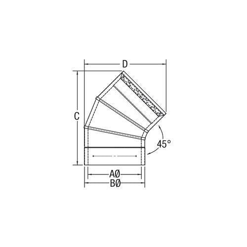 Drolet VOD0090 6 inch double-wall 45 degree elbow dimensioned schematic