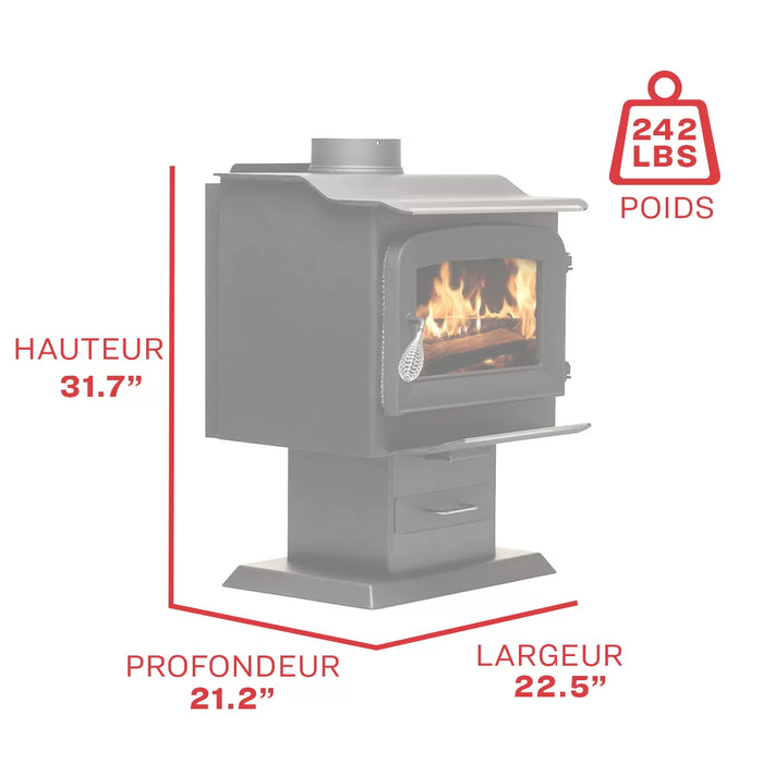Ashley Hearth AW1120E-P 1,200 Sq Ft EPA Certified Wood Stove — dimensions