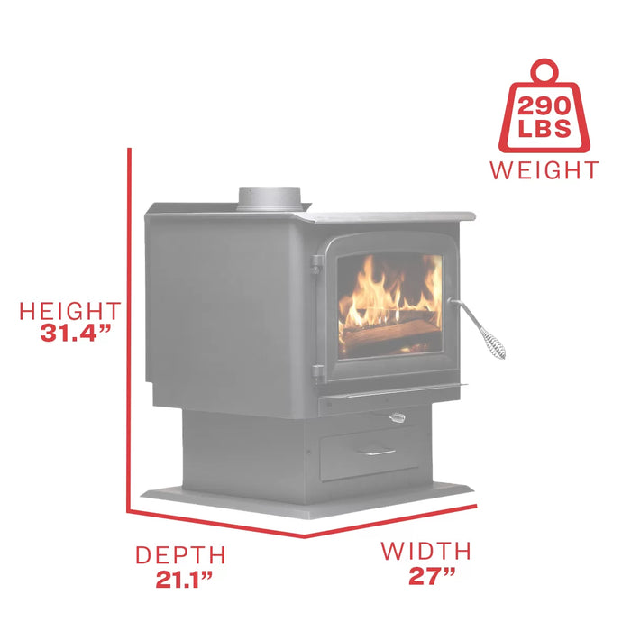 Ashley Hearth AW2020-P 2,000 Sq Ft EPA Certified Wood Stove — dimensions