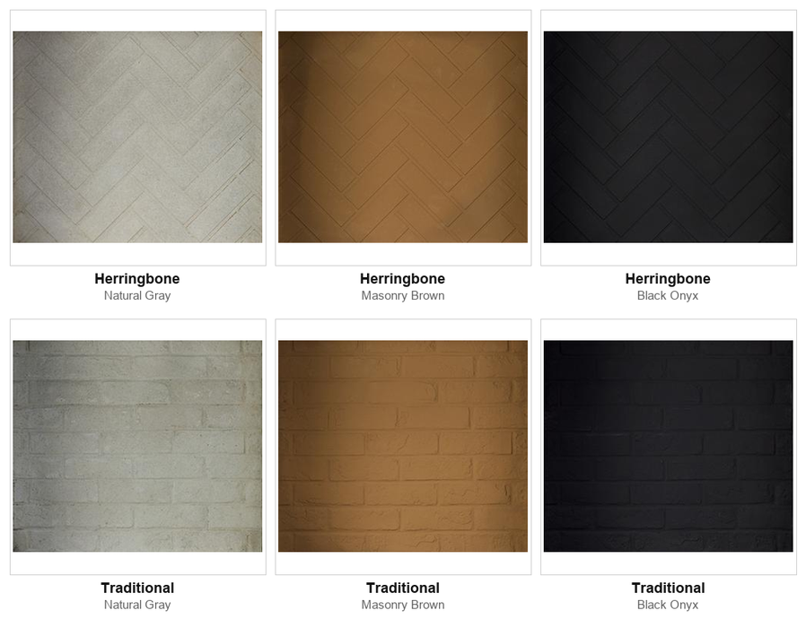 Majestic Biltmore refractory finish comparison - Herringbone and Traditional in 3 colors