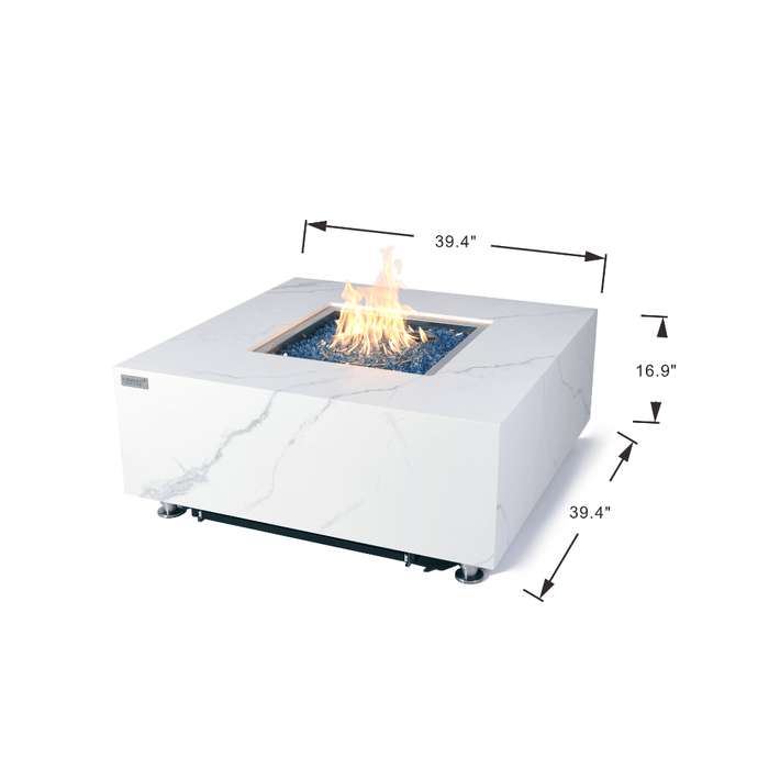 Elementi Plus Bianco Marble Porcelain Fire Table White