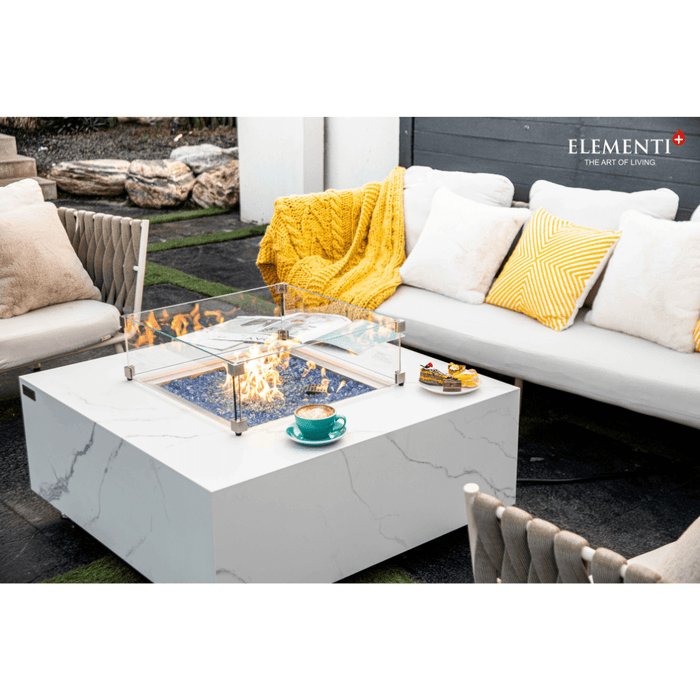 Elementi Plus Bianco Marble Porcelain Fire Table White