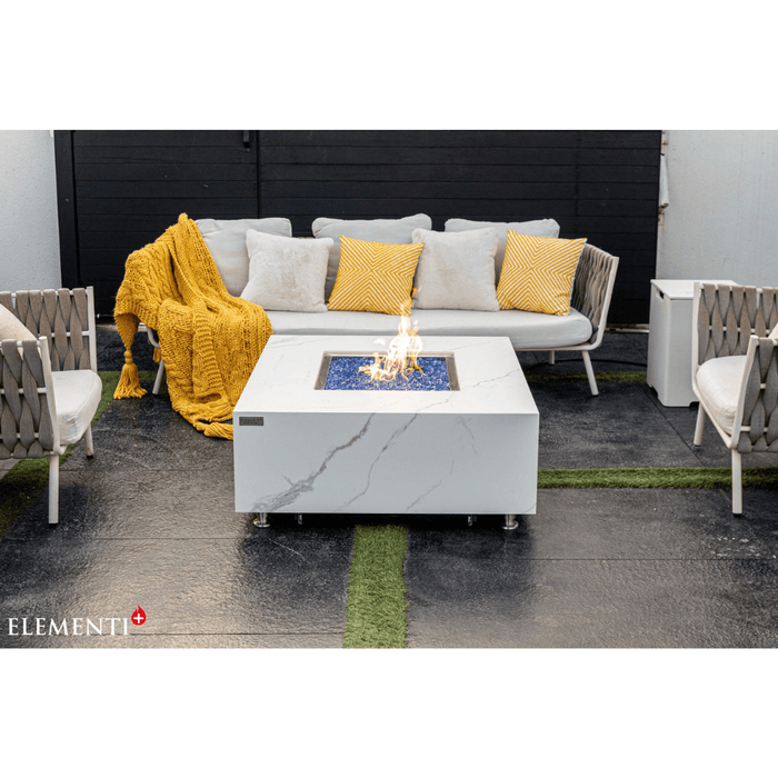 Elementi Plus Bianco Marble Porcelain Fire Table White