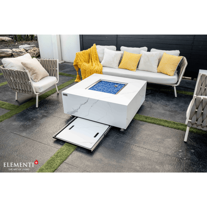 Elementi Plus Bianco Marble Porcelain Fire Table White