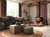 Osburn 1700 Wood Stove with brushed nickel door overlay, alternate leg option