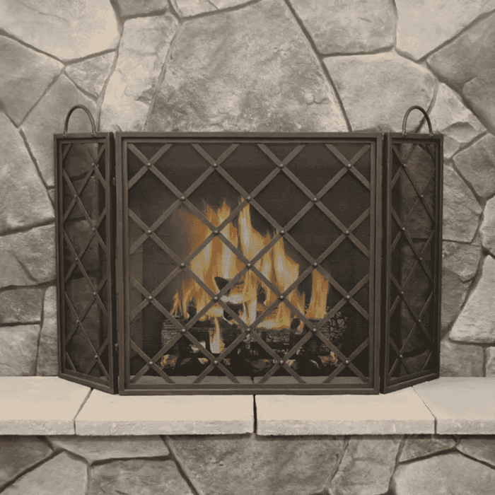 Pilgrim Iron Weave Tri Panel Fireplace Screen