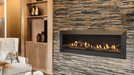 Majestic Echelon II linear direct vent gas fireplace lit