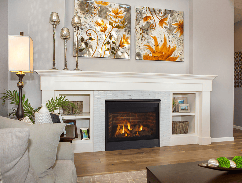 Majestic Quartz 36 direct vent gas fireplace installed in a living room