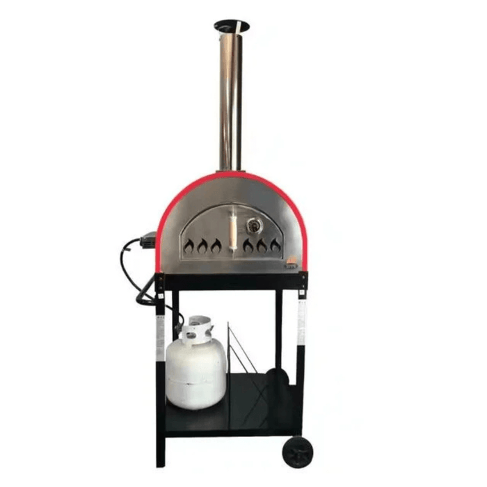 WPPO Red 25-Inch Traditional Dual-Fueled Pizza Oven With Gas Attachment