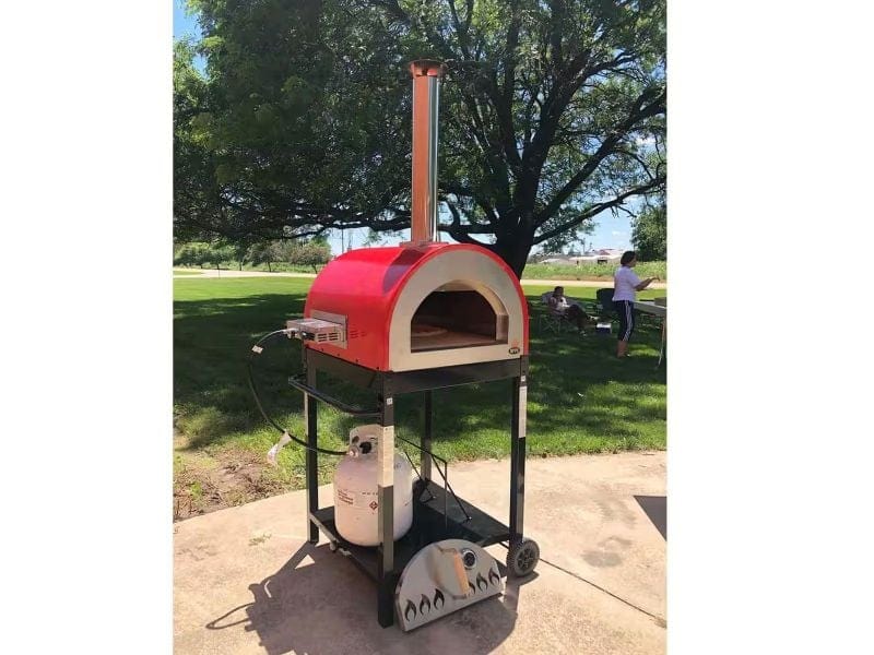 WPPO Red 25-Inch Traditional Dual-Fueled Pizza Oven With Gas Attachment