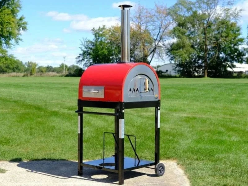 WPPO Red 25-Inch Traditional Dual-Fueled Pizza Oven With Gas Attachment